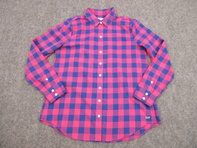 Vineyard Vines Shirt Womens Adult 6 Pink Blue Plaid Casual Whale Logo Button Up