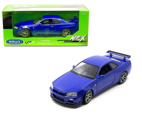 WELLY 24108 NISSAN SKYLINE GT-R R34 1/24 DIECAST MODEL CAR BLUE - Picture 2 of 2