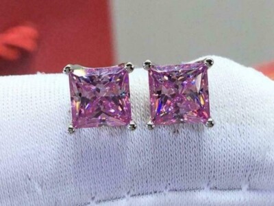 4Ct Lab Created Sapphire Push Back Solitaire Stud Earrings 14K White Gold Over