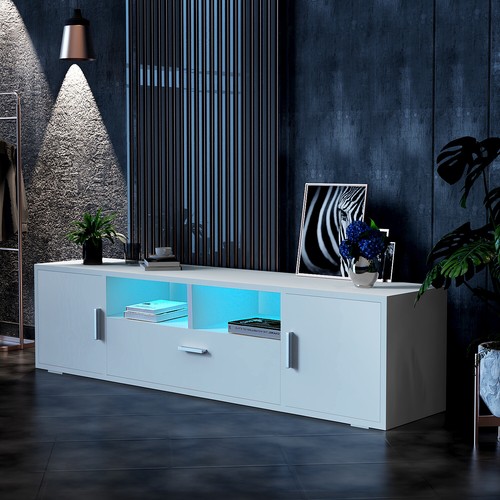 TV Stand 160cm High Gloss TV Unit Cabinet Sideboard With LED Light & Mohbiolfnhk - Picture 2 of 11