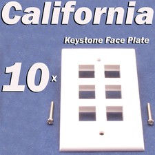 10 Faceplate 6 Port Keystone Jack RJ45 CAT5 CAT5e CAT6 Network Wall Plate White
