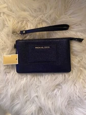 Michael Kors Blue Wristlet Admiral Small Pocket Leather Wallet Metallic New BNIB