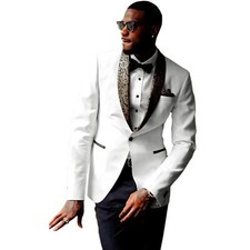 Men Suit White/Ivory Shawl Lapel Paisley Formal Prom Party Tuxedo Groom Wedding