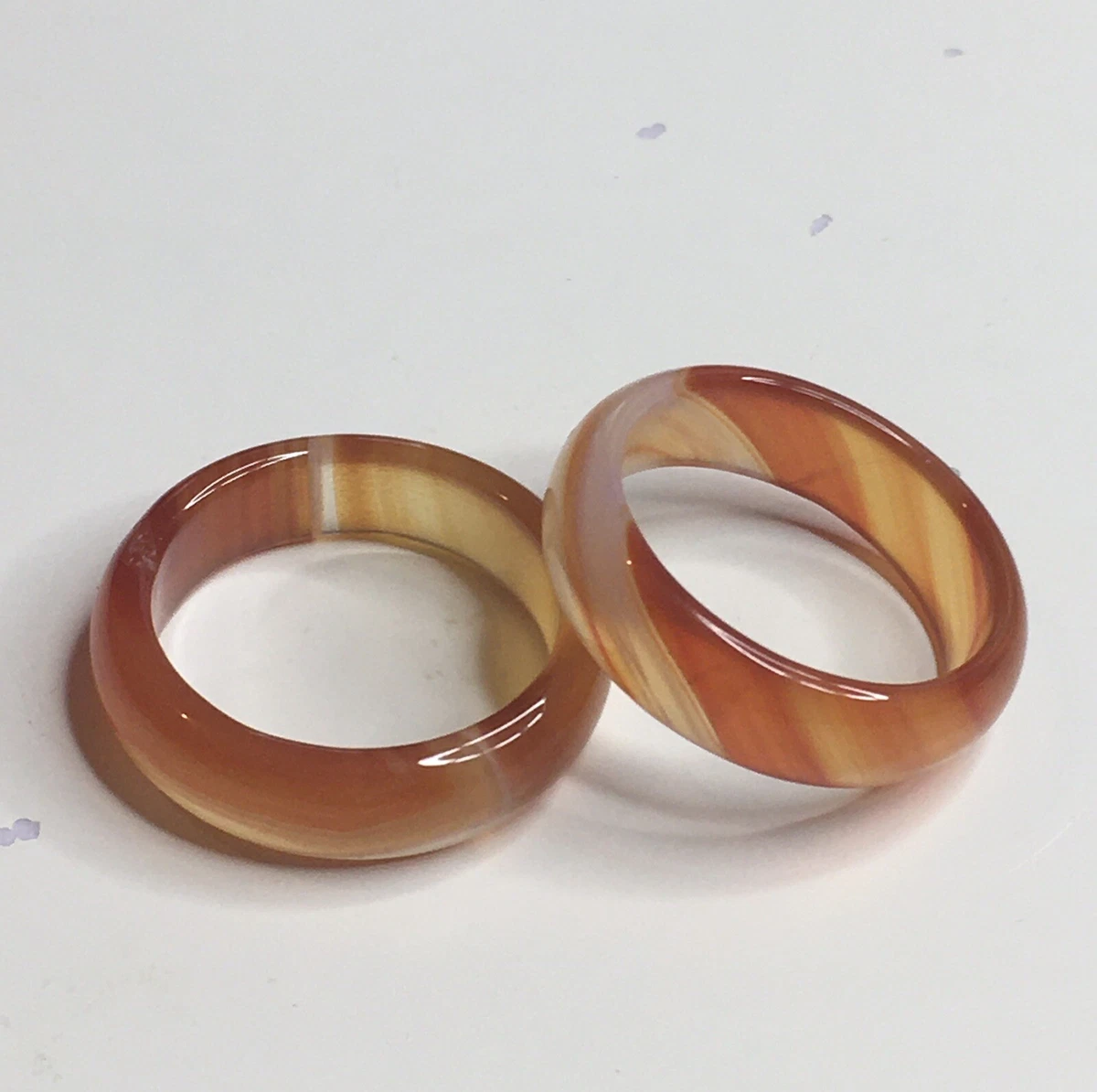 Orange brown caramel natural agate carnelian band ring x 2 UK