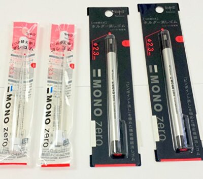 Tombow Mono Value Pack of 2 Zero Erasers & 4 refills 6 Piece Set, Silver
