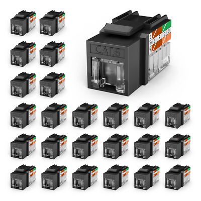 RJ45 Cat 6 Keystone Jacks 25-Pack 90-Degree Punch Down Ethernet Modular Jacks...