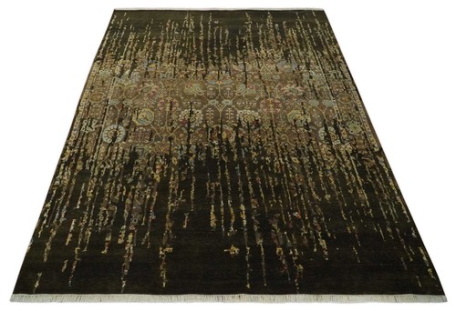 HandKnotted 9X12 Brown and Olive Transitional pattern wool area rug-DD/RKS21 - Picture 4 of 11
