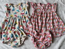 2 Soft Cotton Baby Girl Dress Bloomer Sets Hatley Tucker Tate 12-18 m