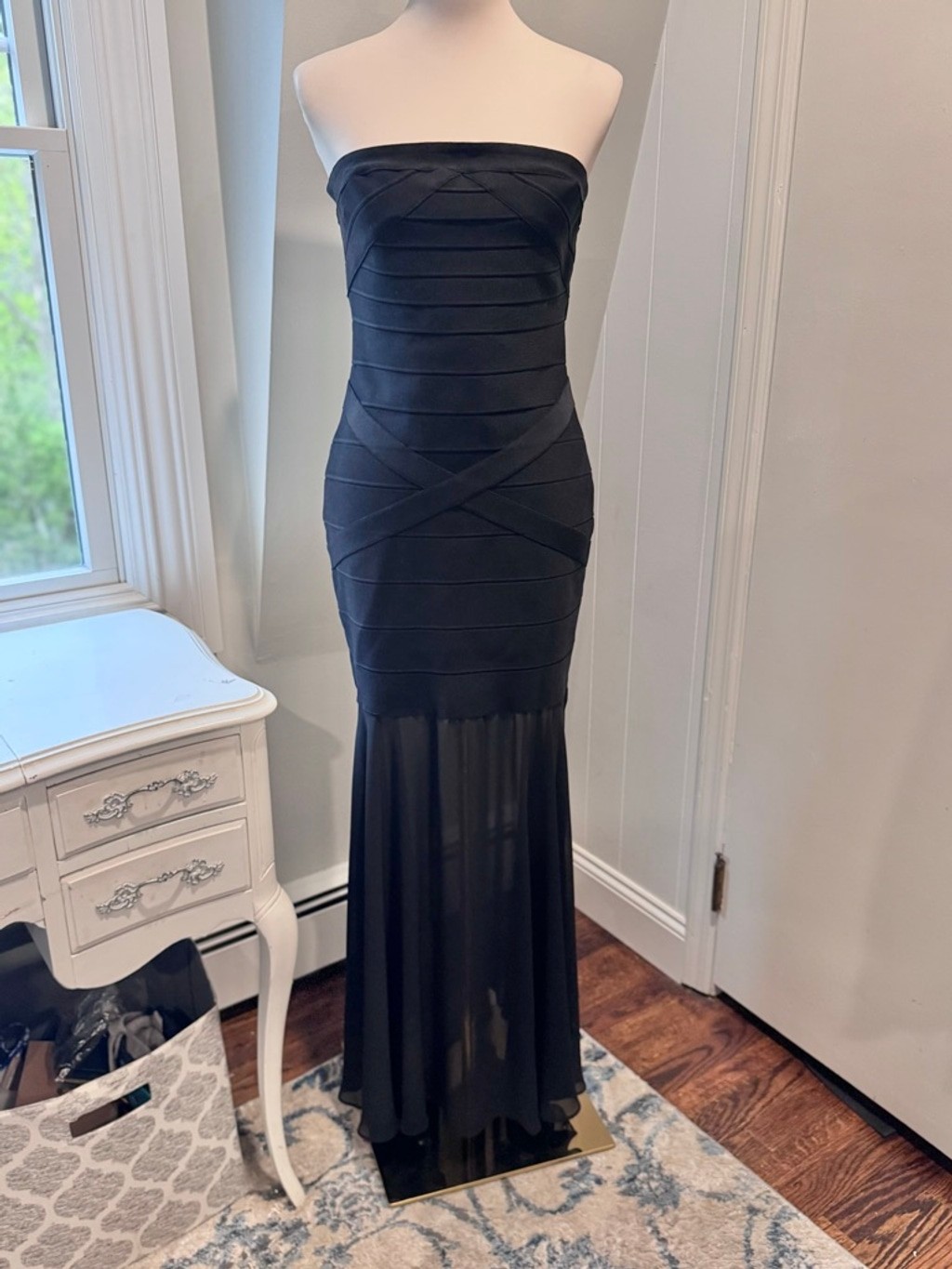 JS Collections Black Strapless Bandage Mermaid Gown Formal Bodycon | Size 10