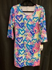 Lulu B S Dress Hearts Splatter Paint Print Multicolor UPF50
