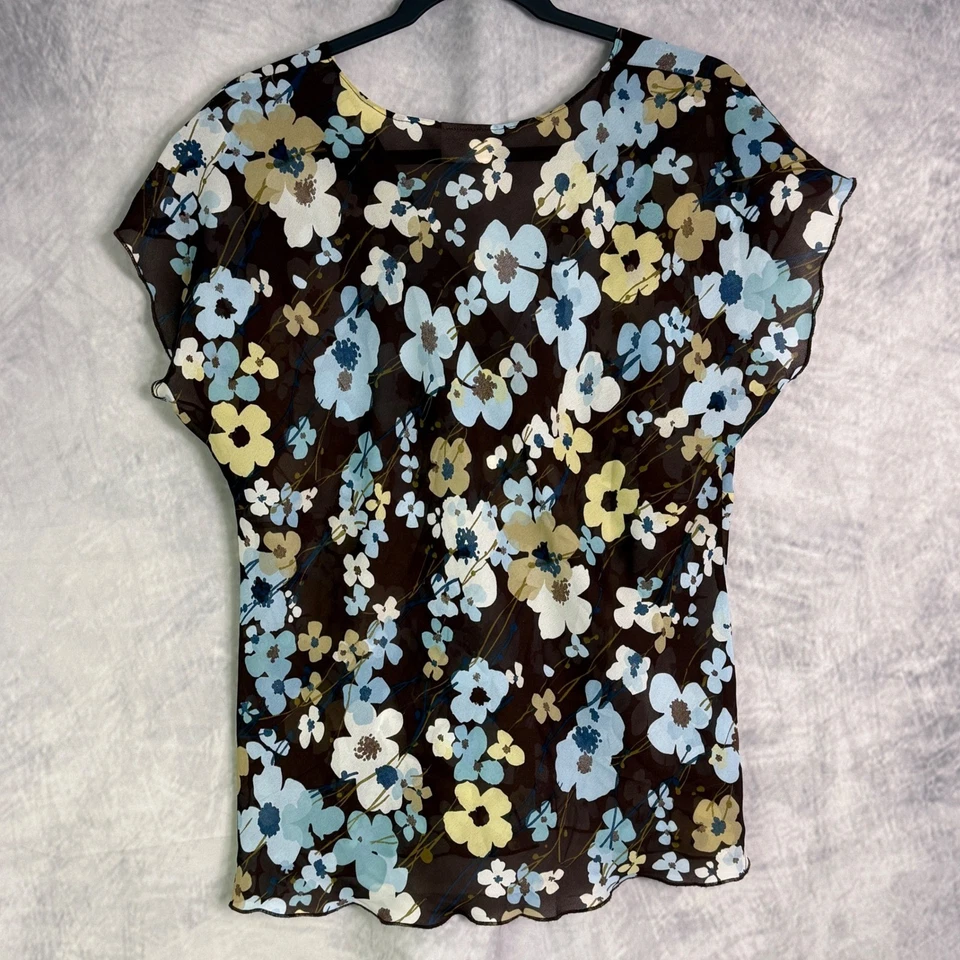 Top babydoll vintage Y2K para mujer talla 2X marrón azul floral hada cottagecore Foto 3 de 4