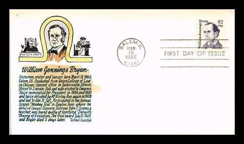 US COVER WILLIAM JENNINGS BRYAN $2 GREAT AMERICANS FDC TORKEL GUNDEL CACHET
