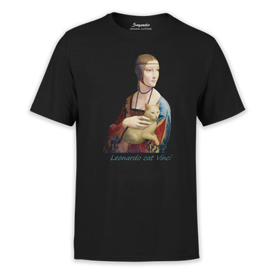 PREMIUM T-Shirt mit Aufdruck  Dame mit Kätzchen Leonardo cat Vinci  XS-3XL 5made