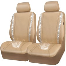CAR PASS Leather Bling Diamond Car Seat Covers 2 Front Interior Sets, Waterpr...
