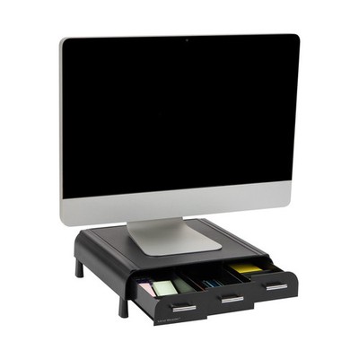 Silver Plastic Desk Organizer Riser, 3 Drawer PC Monitor Stand Mind Reader