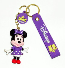 Disney Minnie Mouse Keychain 3D Rubber Fob Key Ring Bag Purse Charm Clip