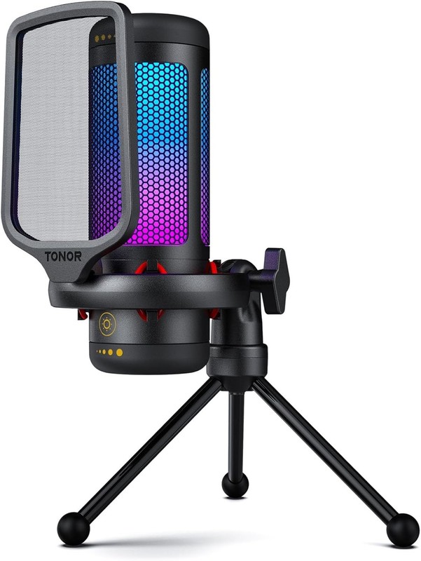 TONOR Gaming Microphone Set, USB Condenser Mic for PC with Stand, Controllable