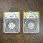 Washington Silver Quarters 1945-S MS65 & 1955-D MS64 ANACS Certified 25C Unc