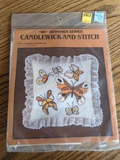 New Sealed Vintage Spring Butterflies Candlewicking Embroidery Pillow Kit 14"
