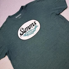 Simms Shirt Mens Large Green Heather Fishing Company Logo Graphic Tee