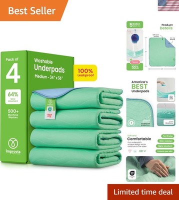 34''x36'' Reusable Underpads, Leakproof & Washable - Perfect for Home Care, 4 Pack