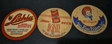 1940s Miller Beer flat top can beer coaster, Pabst Blue Ribbon Beer, Lithia Beer