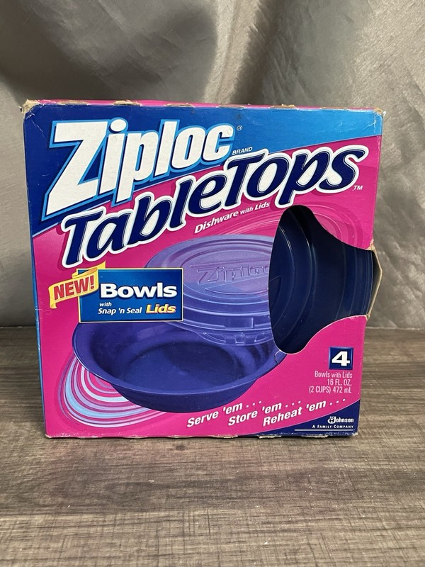 Ziploc Tabletops 16 oz Blue 4 Bowls Snap n Seal Lids Serve Store Reheat Rare New
