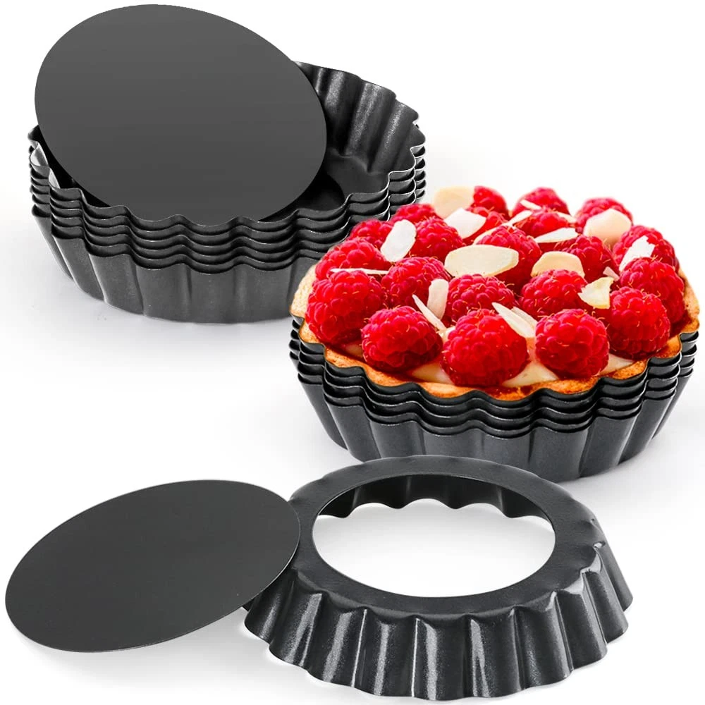 12 PCS 4 Inch Mini Tart Pan Set Non-Stick Quiche Pan Removable Bottom Pie