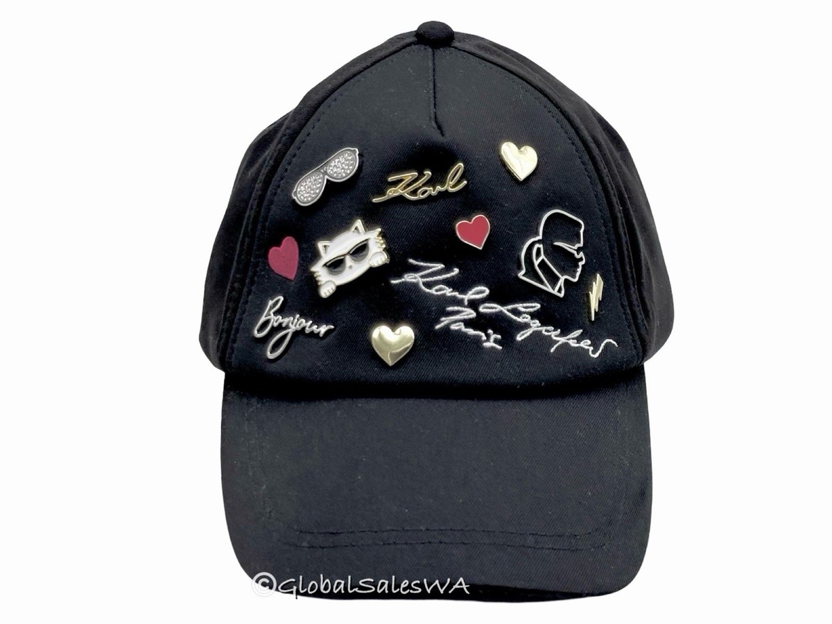 Karl Lagerfeld Paris Logo Pins Black Baseball Cap Hat 
