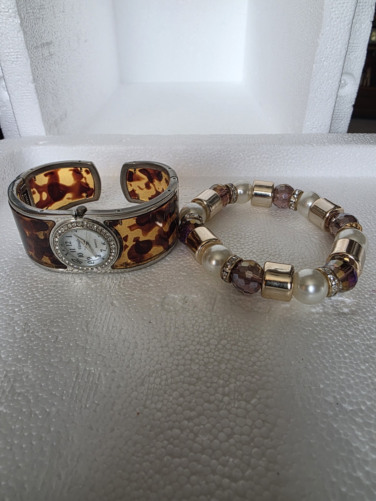 Varales Tortoiseshell Patterned Bangle Cuff W/Acc… - image 5