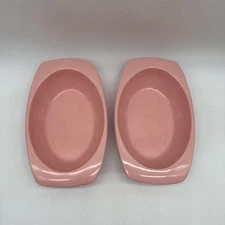 Set of Two (2) Vintage Prolon Ware Pink Oval Serving Platters Dishes ~9"