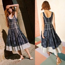 $845 Ulla Johnson Women's Blue Keira Tie-Detailed Satin-Crepe Midi Dress Size 0