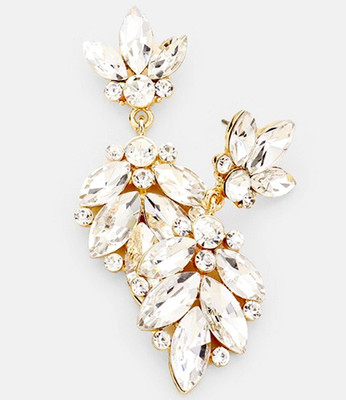 HIGH END CHANDELIER CLEAR IN GOLD GLASS CHUNK CRYSTAL EARRINGS FORMAL JEWELRY*
