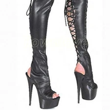 15cm High Stiletto Heel Nightclub Women Platform Pole Dance Boots Lace Up Runway