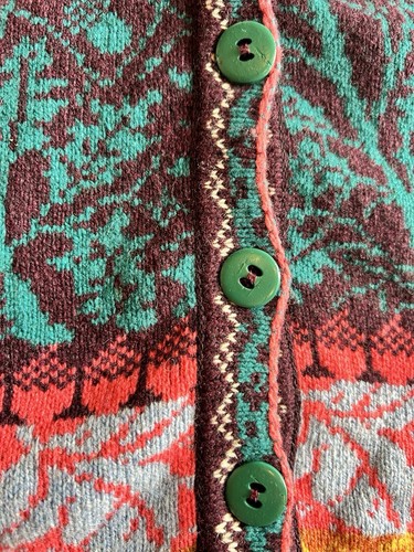 IVKO WOMENS WOOL COLLAR CARDIGAN SWEATER SZ 38 KNIT FOREST MOTIFS JACKET - Picture 10 of 18