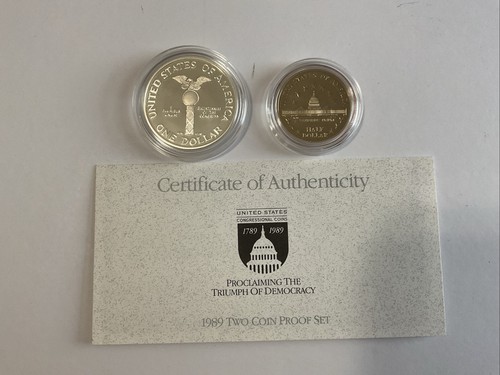1989-S United States Congressional 2-Coin Proof Set w/ OGP and COA - Picture 3 of 4