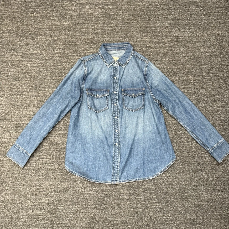 Hatch Shirt Women Medium Denim Pearl Snap Maternity Pregnancy Western Jean - Image 2 of 4