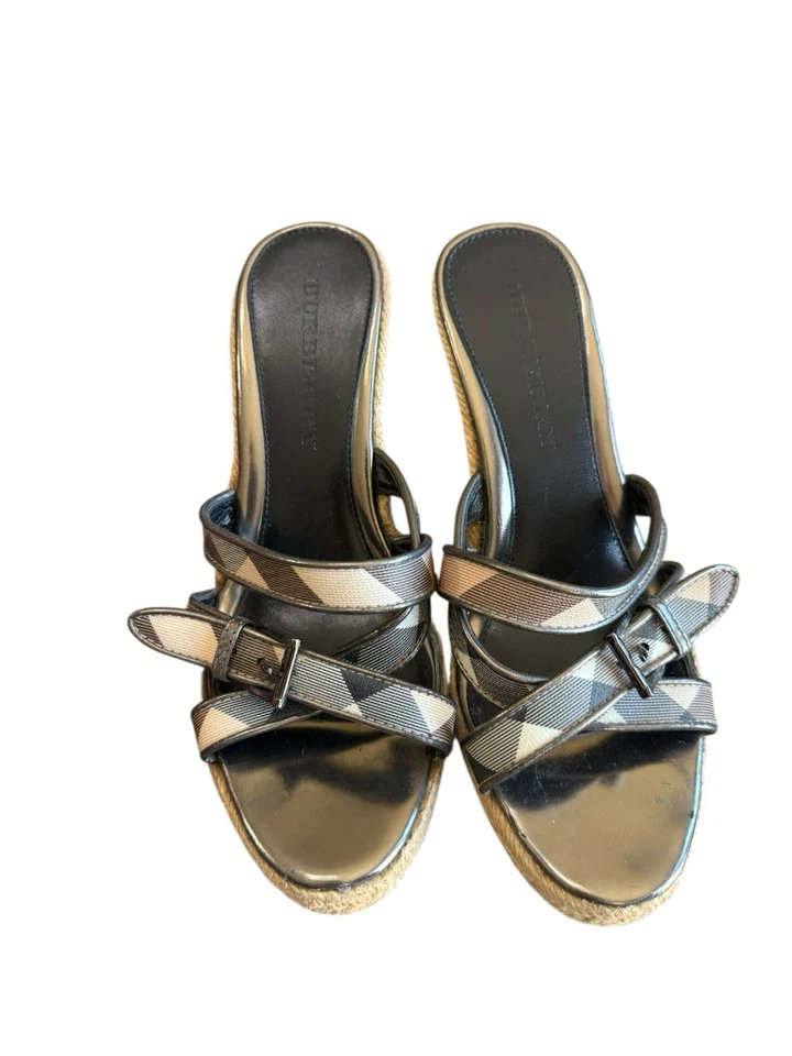 Босоножки Burberry Nova клетчатые эспадрильи на танкетке на каблуках лакированная кожа 38/7,5-8 - Изображение 4 из 4