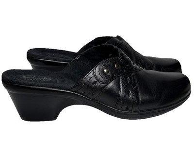 Clarks Clogs Bendables Womens Size 9M Black Leather Mule Addey Trust