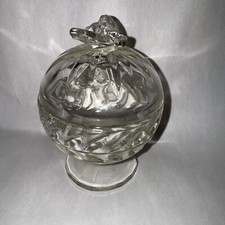 Vintage Glass Honey Bee Candy Trinket Dish Pedestal & Lid 5.5” Tall Bee Top