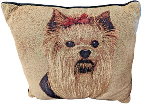 Yorkie Dog Lovers W/Red Bow Tapestry Stuffed Pillow Robert May Design 14"x 16"