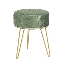 Asense Round Velvet Vanity Stool with Metal Legs Upholstered Footstools Ottom...