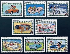 REDONDA DISNEY CARS STAMPS SET MNH 1989 CHRISTMAS AUTO WOODY WAGON CADILLAC