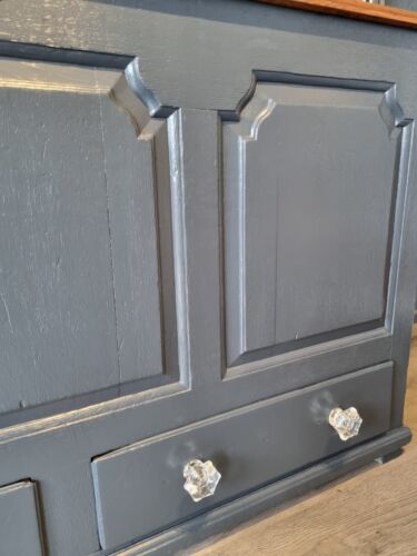 Vintage Panelled Storage Chest with Drawers Painted Blanket Chest Glass Knobs - Picture 16 of 19