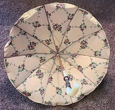 Vintage Stick Umbrella With Floral Design