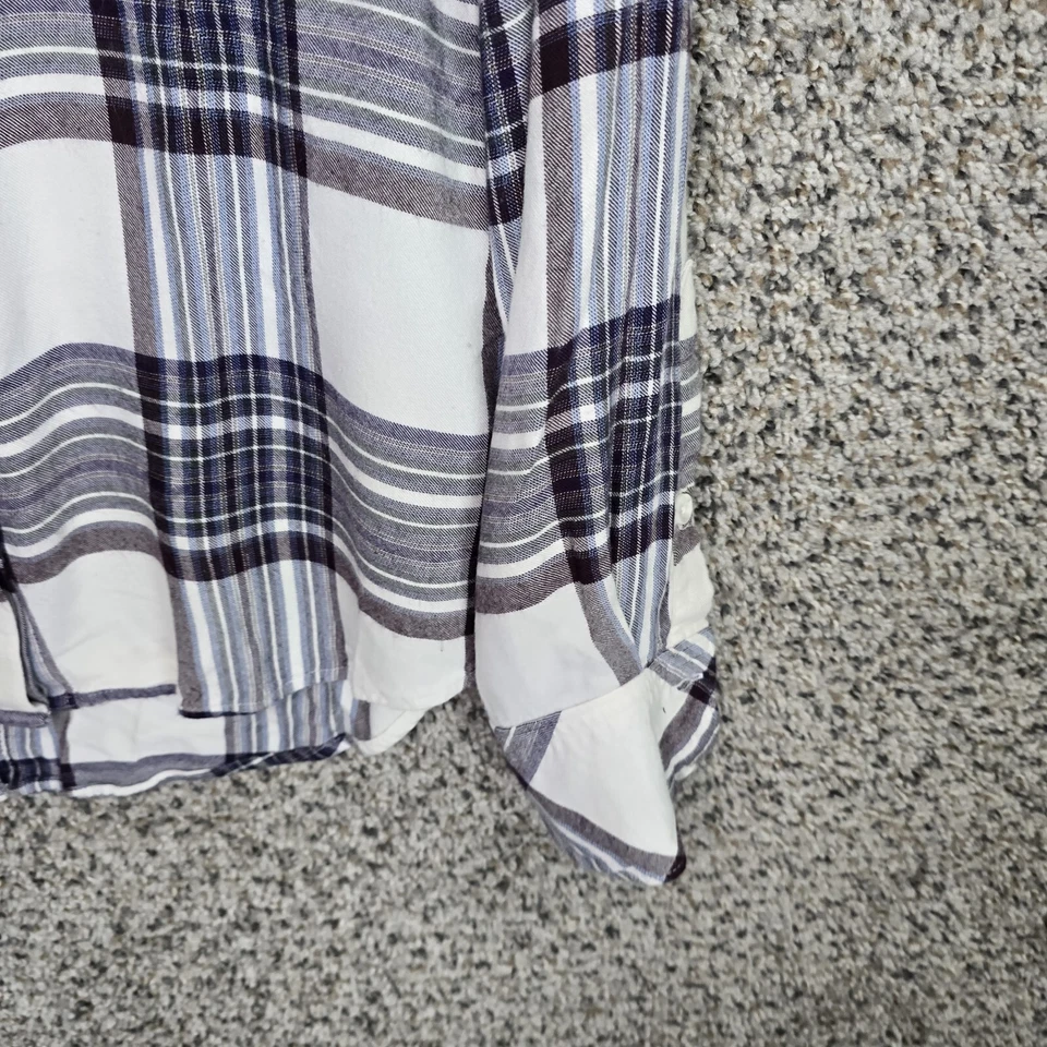 布和石头上衣女式小号紫色格子纽扣人造丝领高低 — 第 2/4 张图片