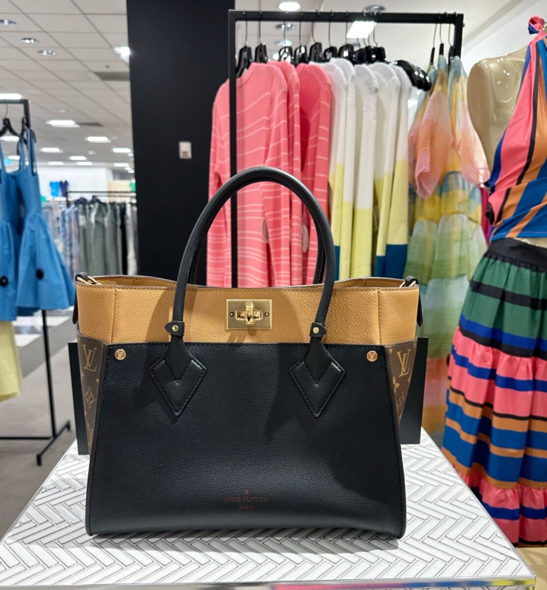 Louis Vuitton On My Side Tote MM Black,Brown Canvas,Leather Louis Vuitton On My Side Tote MM Black,Brown Canvas,Leather