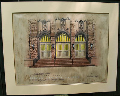 Signed Original CHURCH DOOR ARCHITECTURAL DRAWING Roch. NY 1963 OIL PASTEL 24''