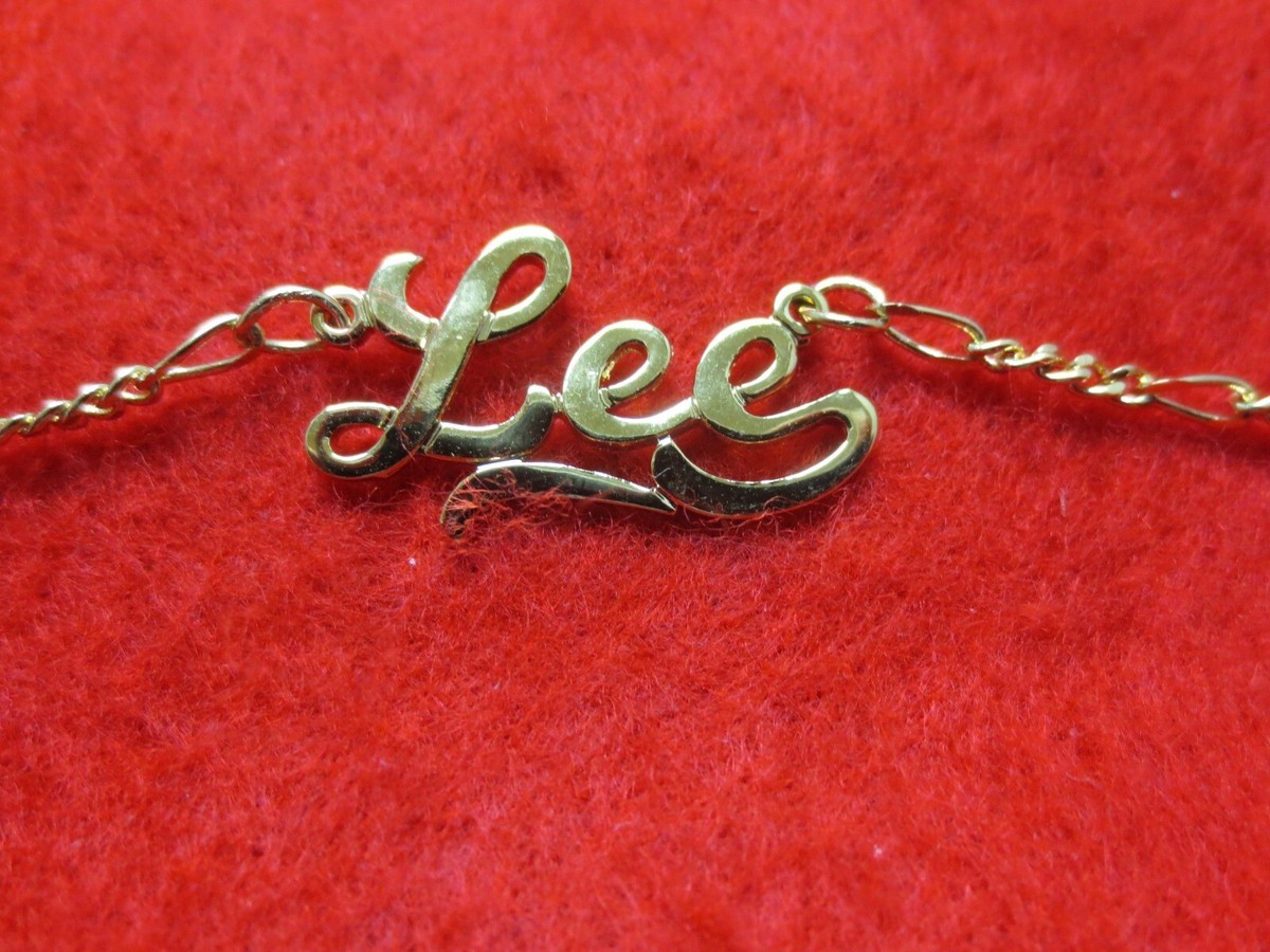 14KT GOLD EP 2MM FIGARO ANKLET OR NECKLACE WITH THE NAME LEE CHARM