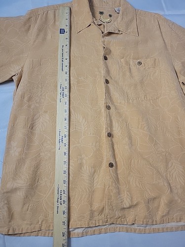 Banana Cabana 100% Silk Mens Shirt Size Large Peach Floral Shadowing Golf Beach - Picture 17 of 19